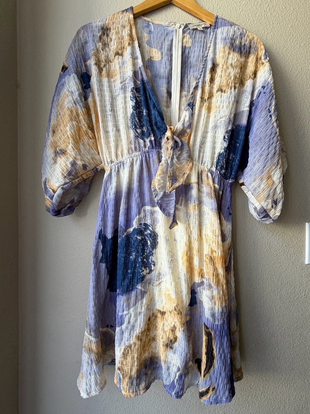 French Kiss L Lilac, Yellow & Blue Floral Tie-Front Mini Dress Boho Art 2 Wear
